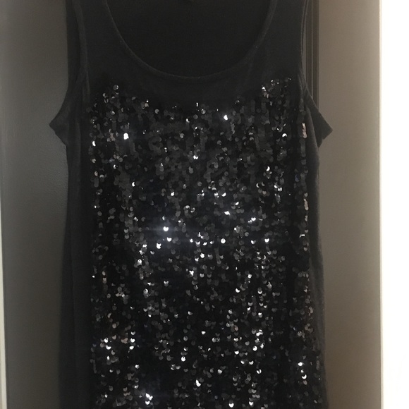 Black dressy classic Alfani sequin top - Picture 2 of 4